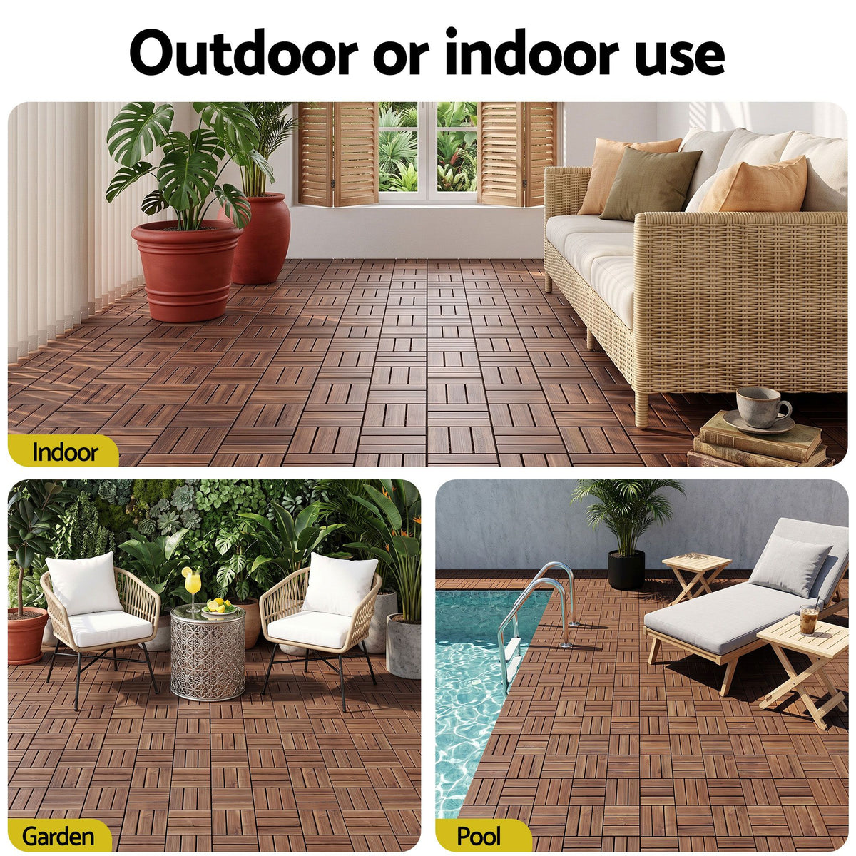 Gardeon 27pc Interlocking Wood Deck Tiles 30 x 30cm Pine Outdoor Flooring Brown