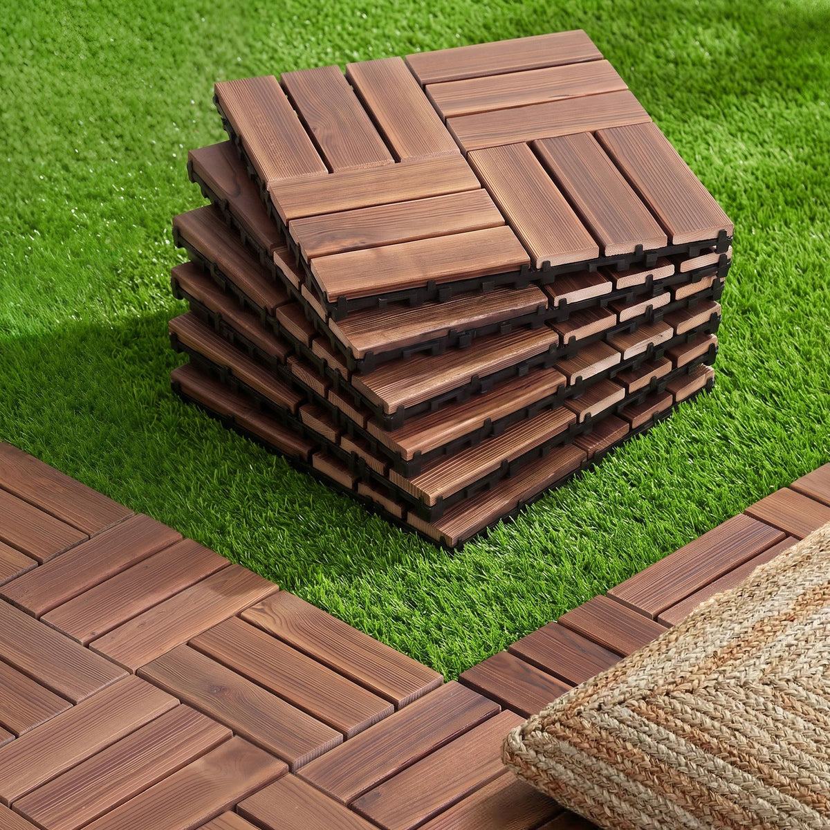 Gardeon 27pc Interlocking Wood Deck Tiles 30 x 30cm Pine Outdoor Flooring Brown