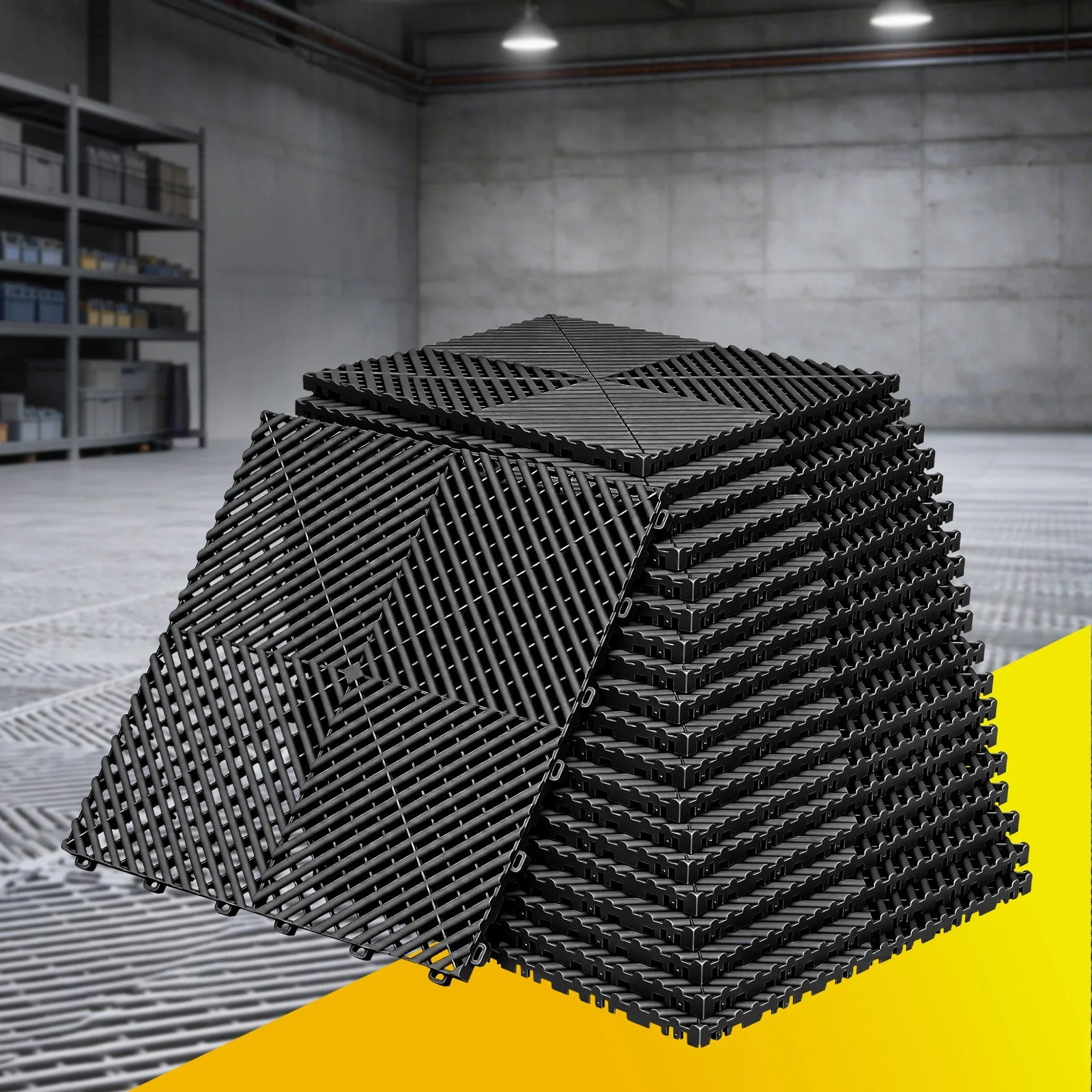 20 Interlocking Garage Floor Tiles with Self‑Draining Non‑Slip Heavy‑Duty Design Black