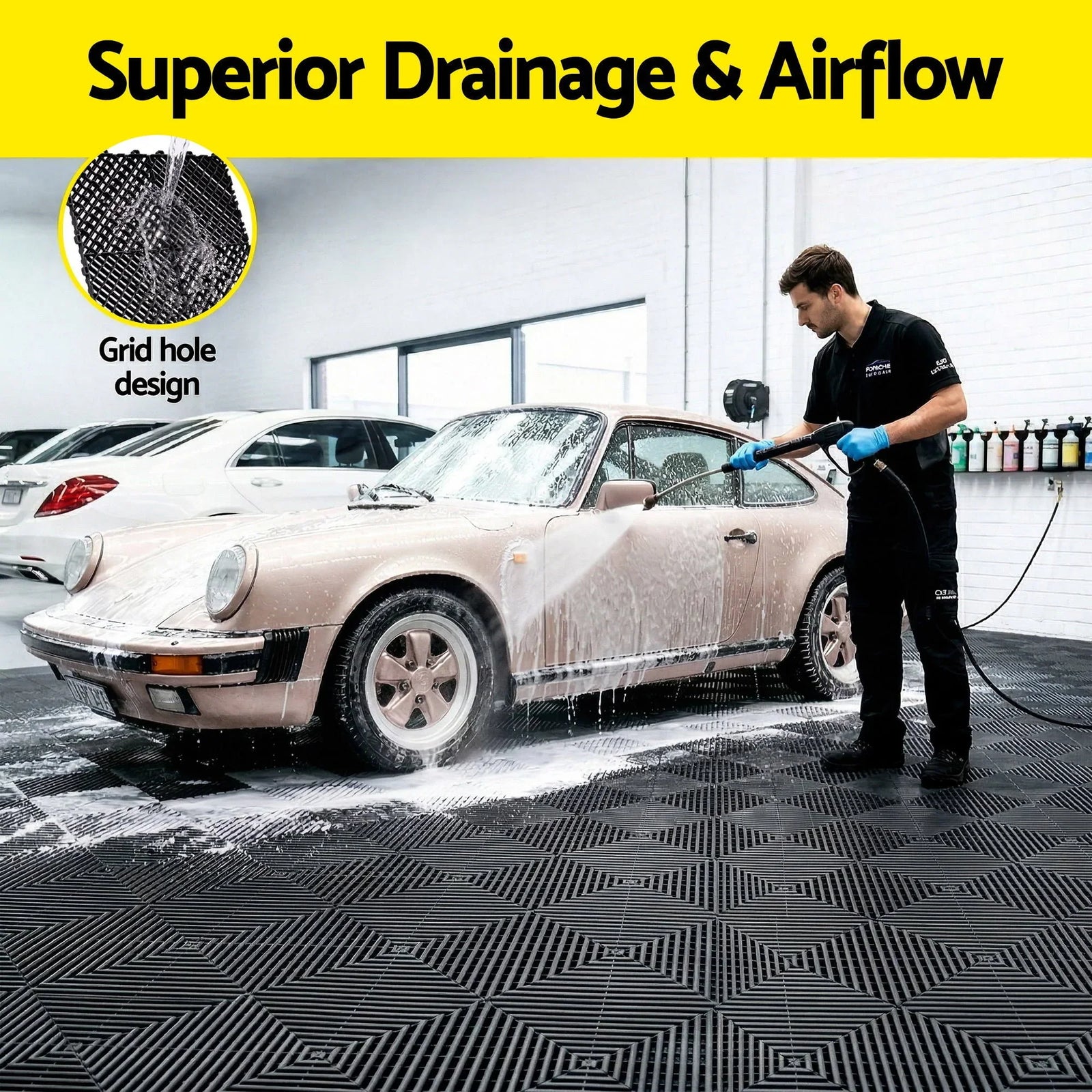 20 Interlocking Garage Floor Tiles with Self‑Draining Non‑Slip Heavy‑Duty Design Black