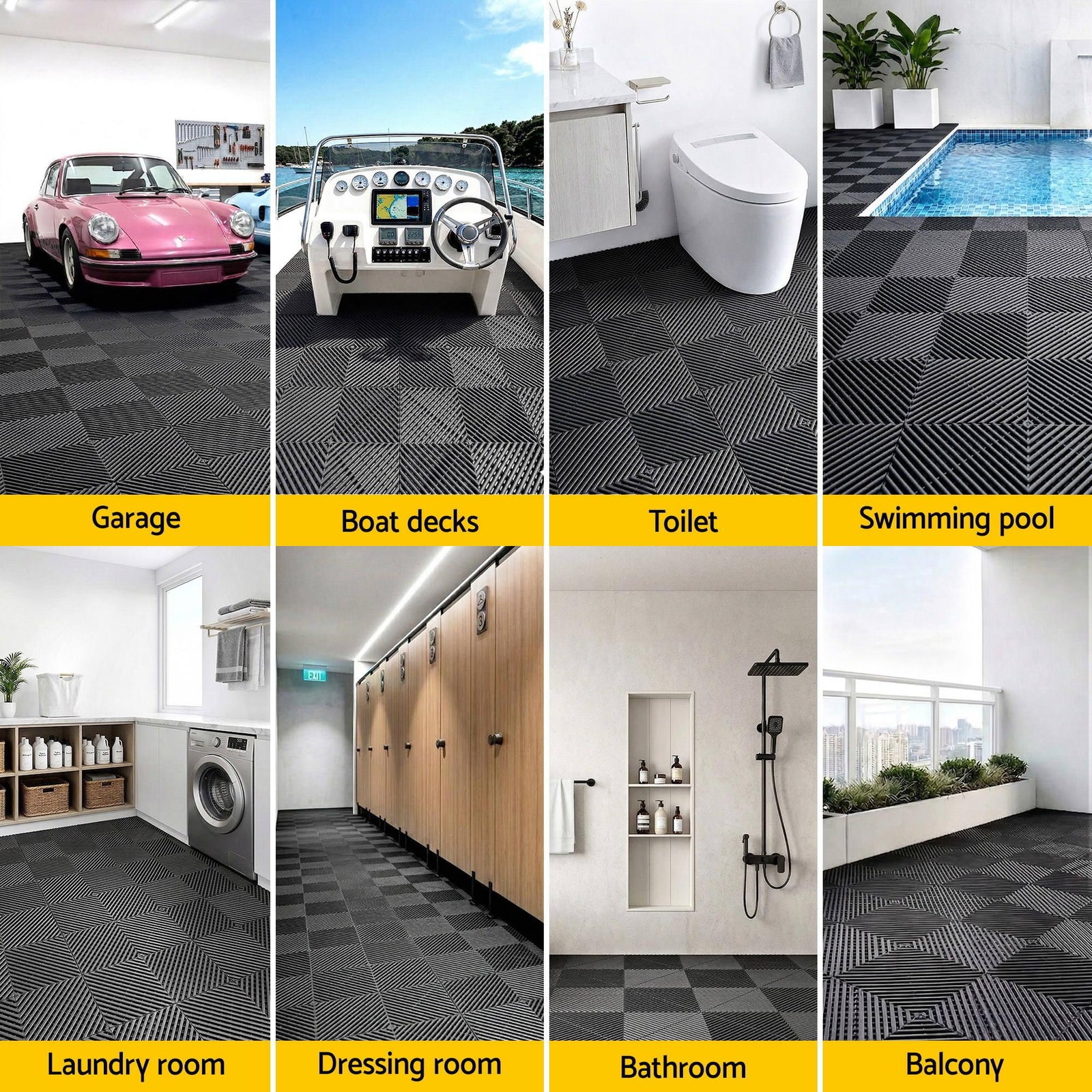 20 Interlocking Garage Floor Tiles with Self‑Draining Non‑Slip Heavy‑Duty Design Black