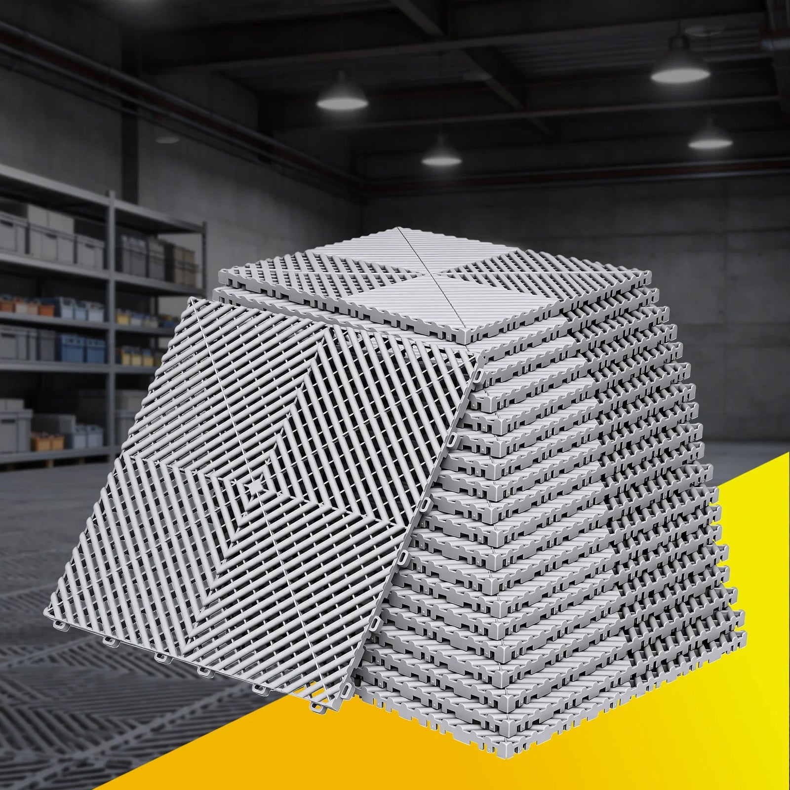 20 Interlocking Garage Floor Tiles with Self‑Draining Non‑Slip Heavy‑Duty Design Grey