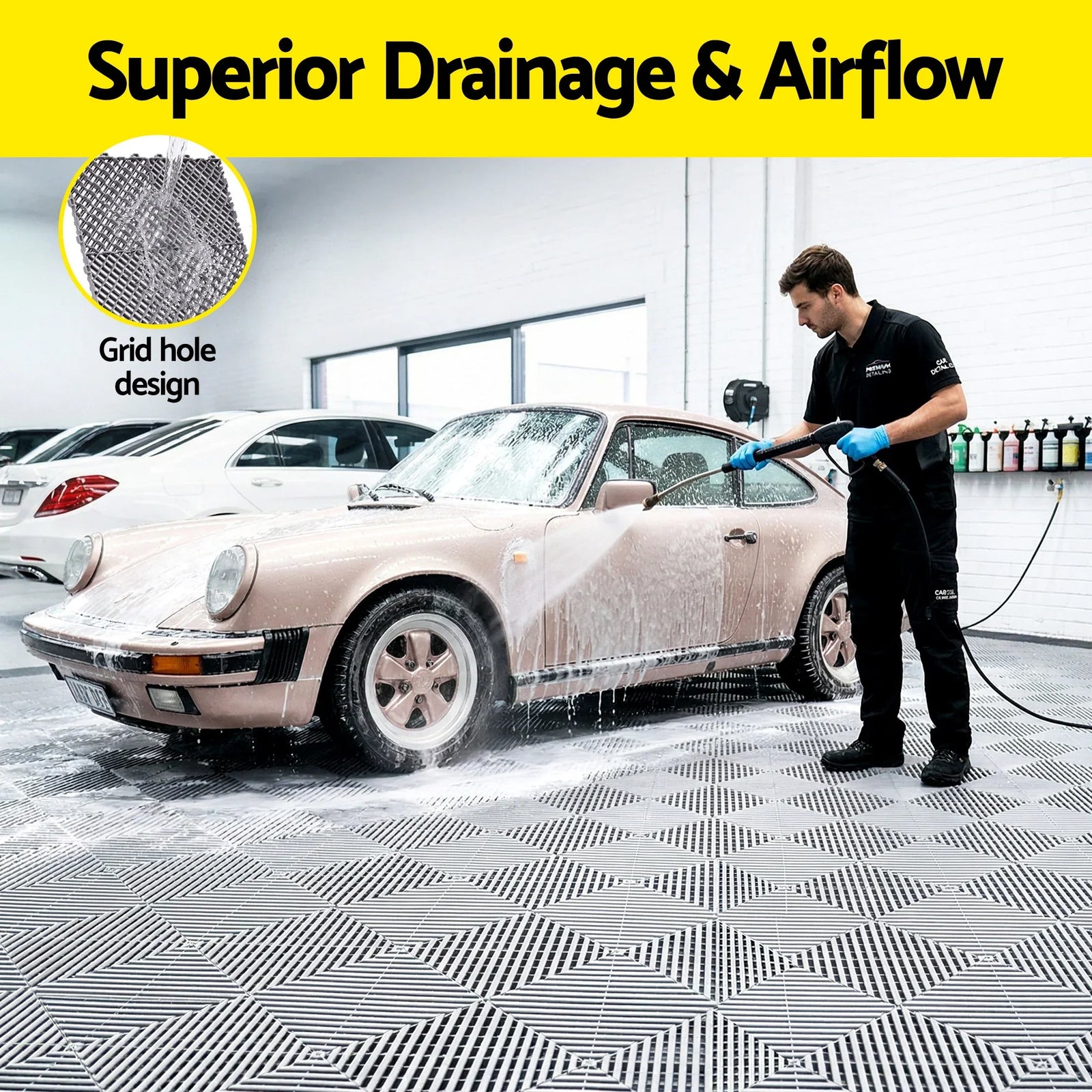 20 Interlocking Garage Floor Tiles with Self‑Draining Non‑Slip Heavy‑Duty Design Grey