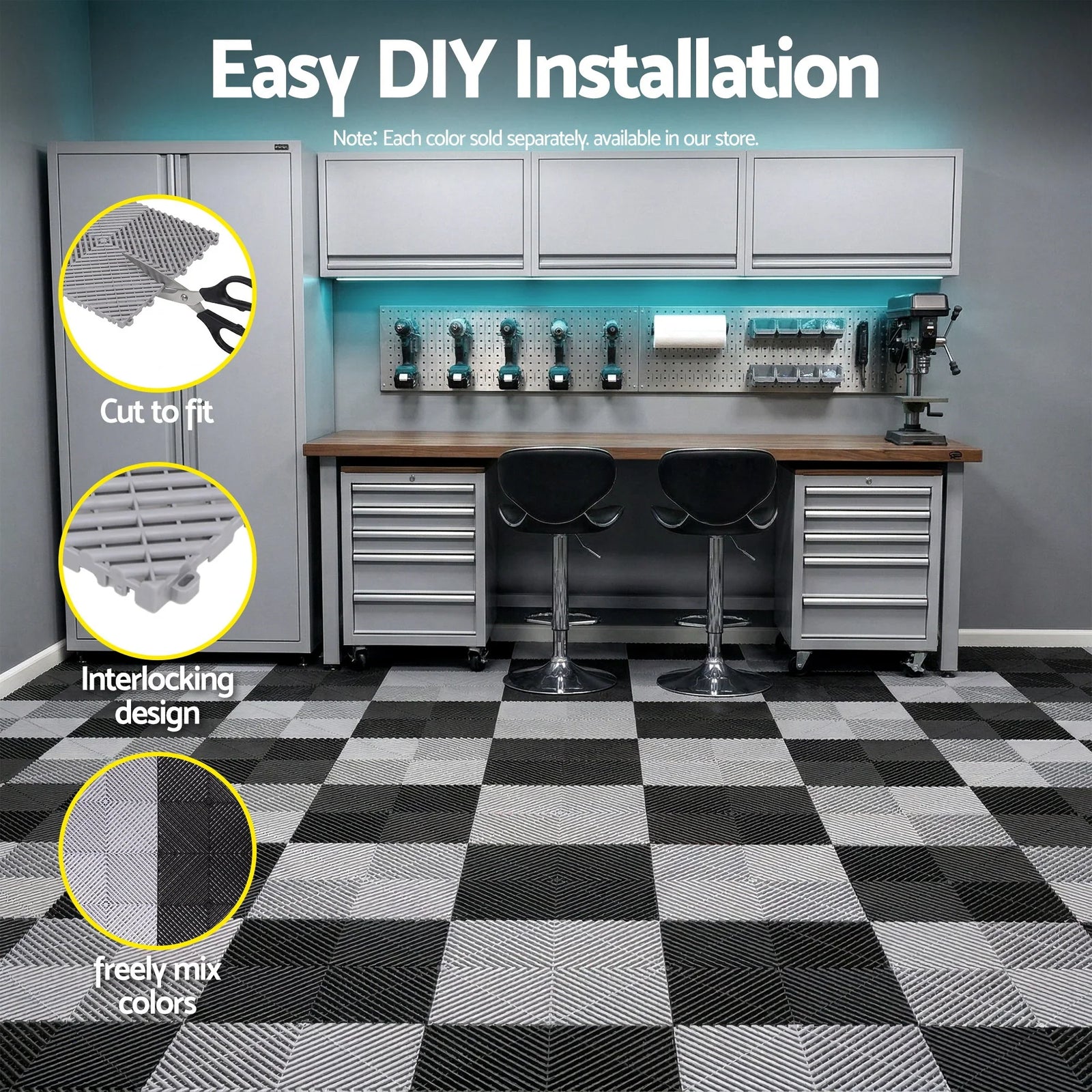 20 Interlocking Garage Floor Tiles with Self‑Draining Non‑Slip Heavy‑Duty Design Grey