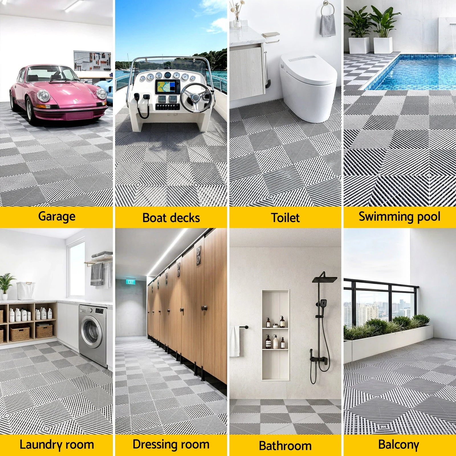 20 Interlocking Garage Floor Tiles with Self‑Draining Non‑Slip Heavy‑Duty Design Grey