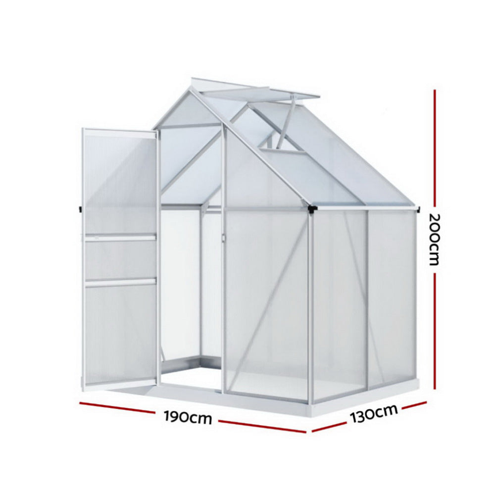 Green Fingers Greenhouse Aluminium Polycarbonate Premium Garden Storage Shed 1.3Mx1.9Mx2.0M