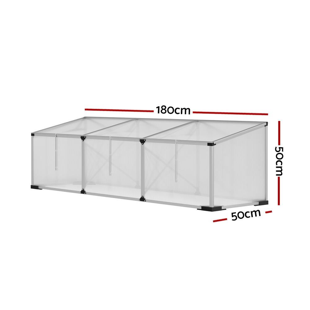 Aluminium Cold Frame Greenhouse, 180x50x50cm, Twin-Wall Polycarbonate, Silver