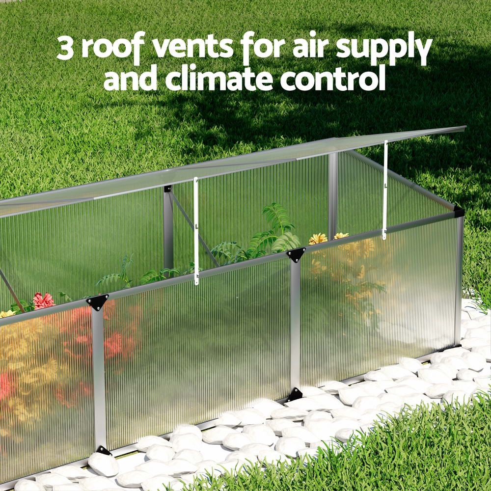 Aluminium Cold Frame Greenhouse, 180x50x50cm, Twin-Wall Polycarbonate, Silver