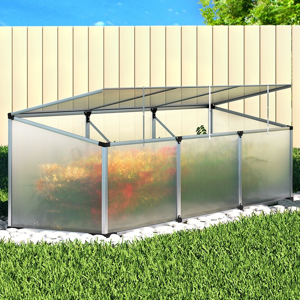 Aluminium Cold Frame Greenhouse, 180x50x50cm, Twin-Wall Polycarbonate, Silver