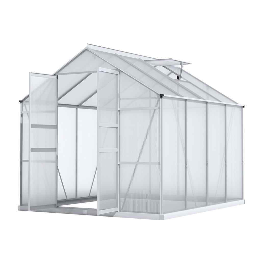 Greenhouse 2.42x2.5x2.26M Aluminium Double Doors Green House Garden Shed