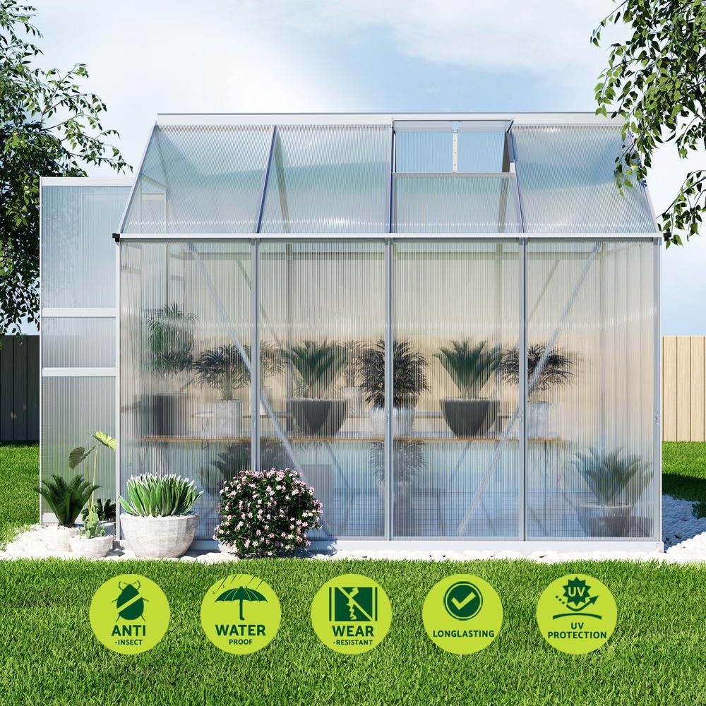 Greenhouse 2.42x2.5x2.26M Aluminium Double Doors Green House Garden Shed