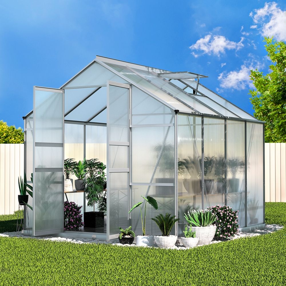 Greenhouse 2.42x2.5x2.26M Aluminium Double Doors Green House Garden Shed