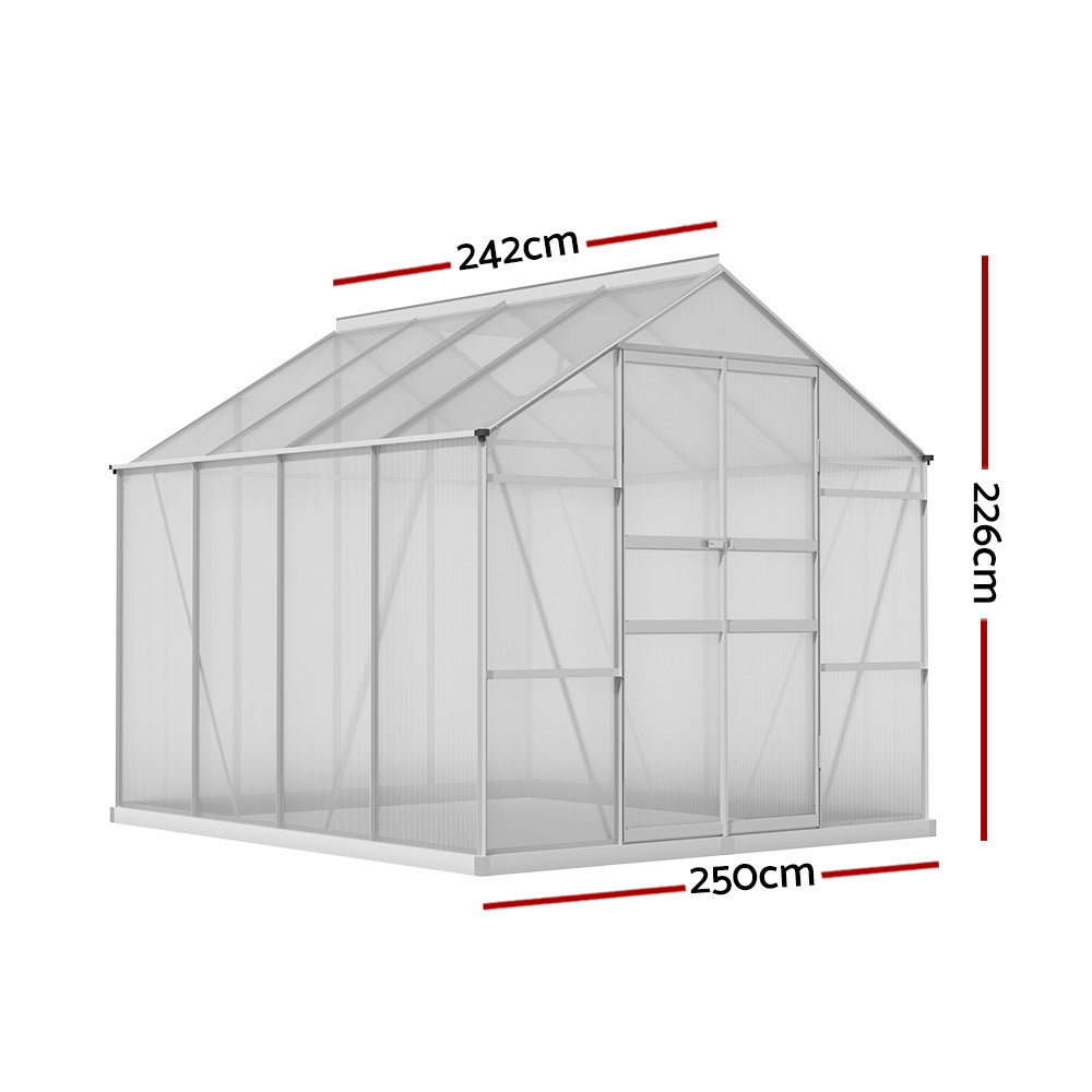 Greenfingers Greenhouse 2.42x2.5x2.26M Aluminium Double Doors Green House Garden Shed