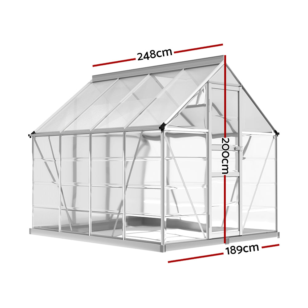 Greenhouse 2.48x1.89x2M Aluminium Polycarbonate Green House Garden Shed