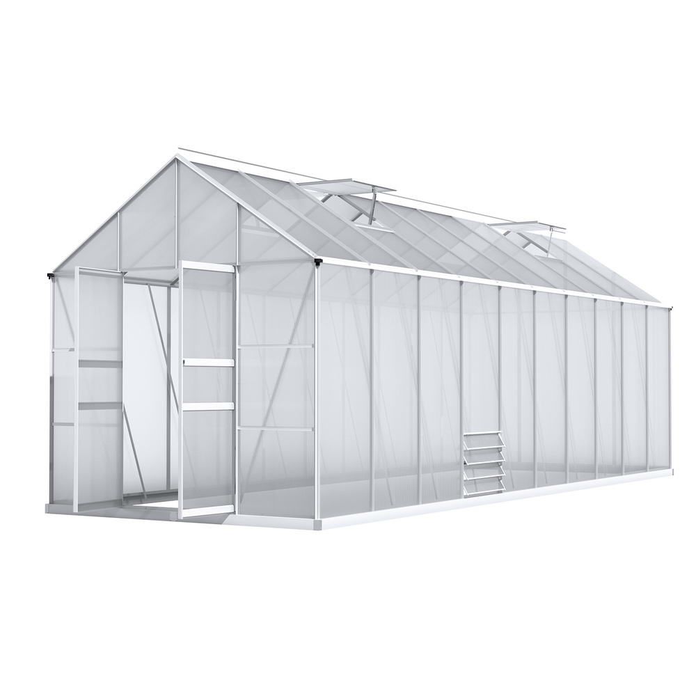 Aluminium Greenhouse 6.03x2.44x2.68m, Twin-Wall Polycarbonate, Double Doors