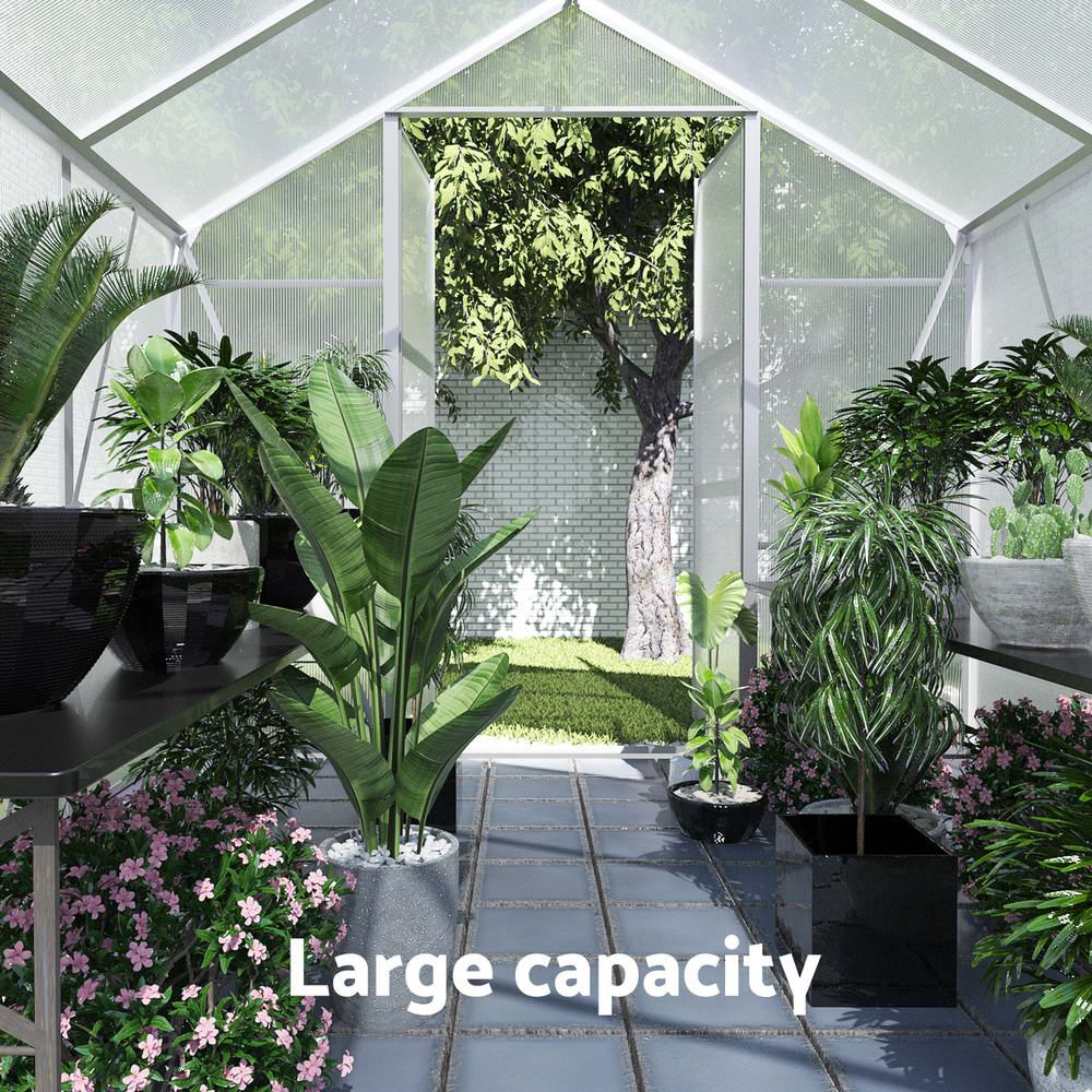 Aluminium Greenhouse 6.03x2.44x2.68m, Twin-Wall Polycarbonate, Double Doors