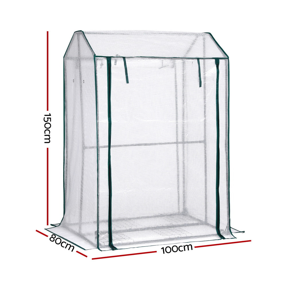 Green Fingers Mini Greenhouse PE Cover Green House Roll-Up Zippered Door 1.0x0.8x1.5M