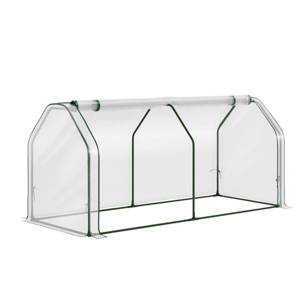 Green Fingers Mini Greenhouse PE Cover Green House Roll-Up Zippered Door 1.2x0.5x0.6M