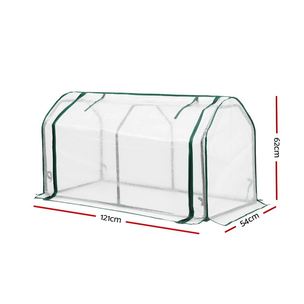 Green Fingers Mini Greenhouse PE Cover Green House Roll-Up Zippered Door 1.2x0.5x0.6M