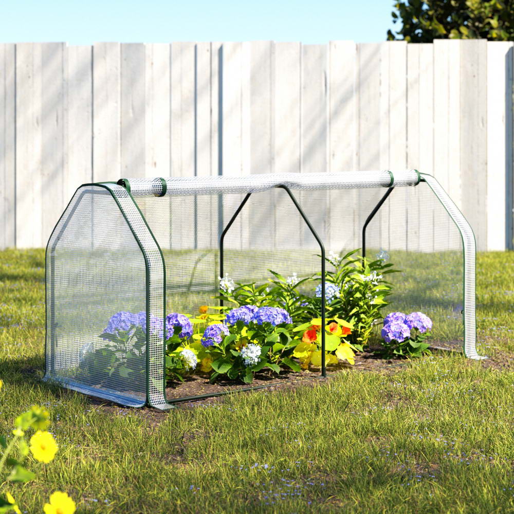 Green Fingers Mini Greenhouse PE Cover Green House Roll-Up Zippered Door 1.2x0.5x0.6M