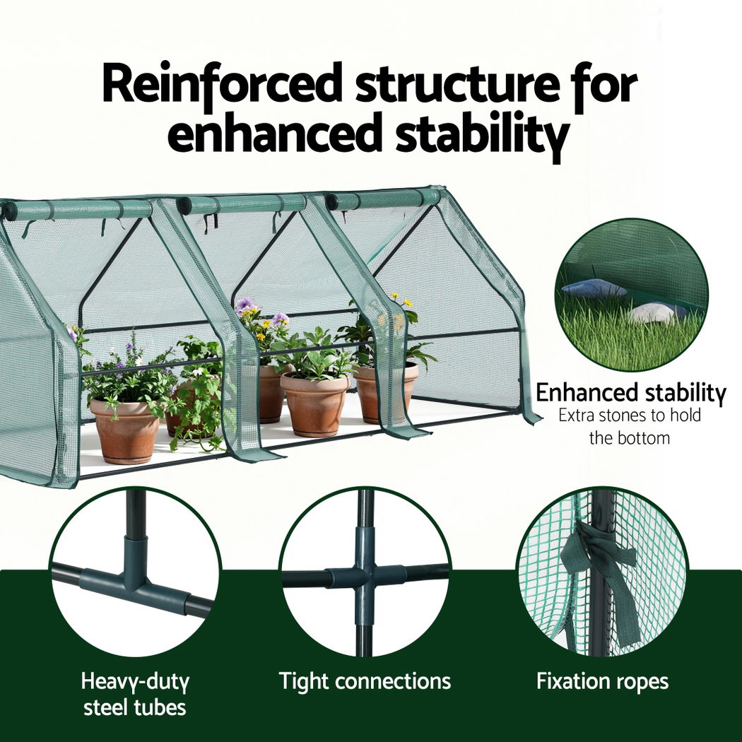 Mini Greenhouse 240x90x90cm Steel Frame PE Cover Outdoor Shelter