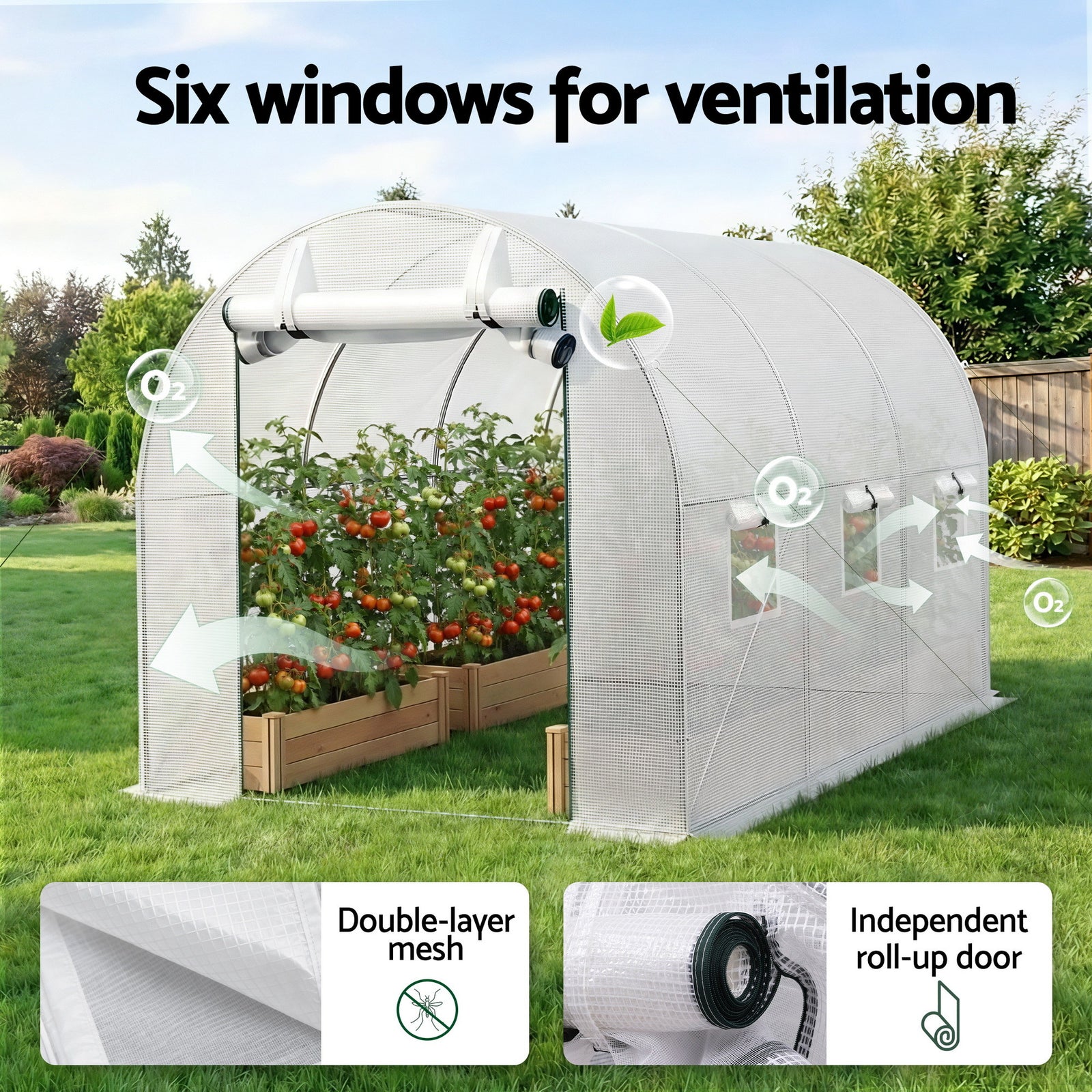 Greenhouse 3x2x2M Walk in Green House White