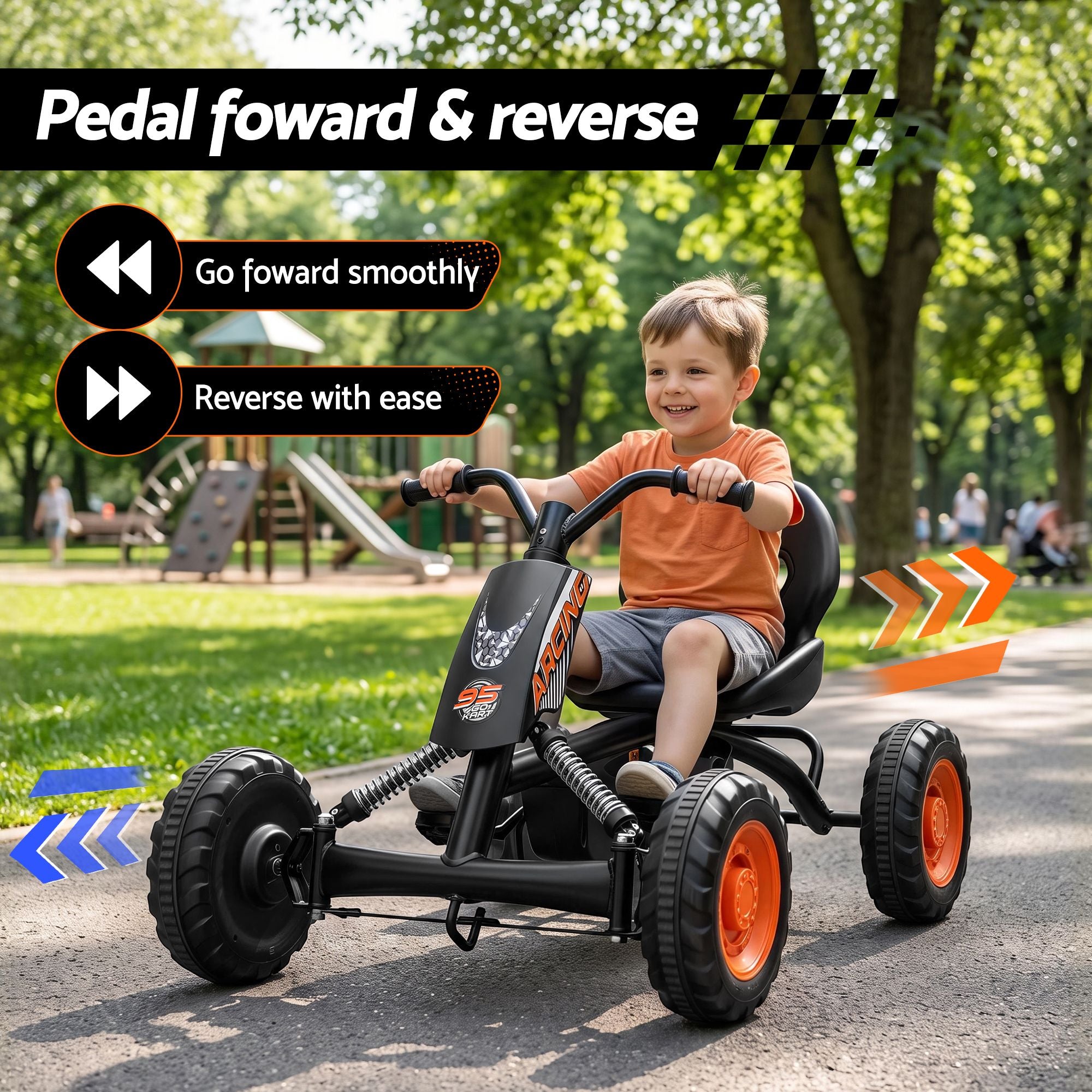 Pedal Go Kart Kids with Plastic Wheels Forward Reverse Black 84cm