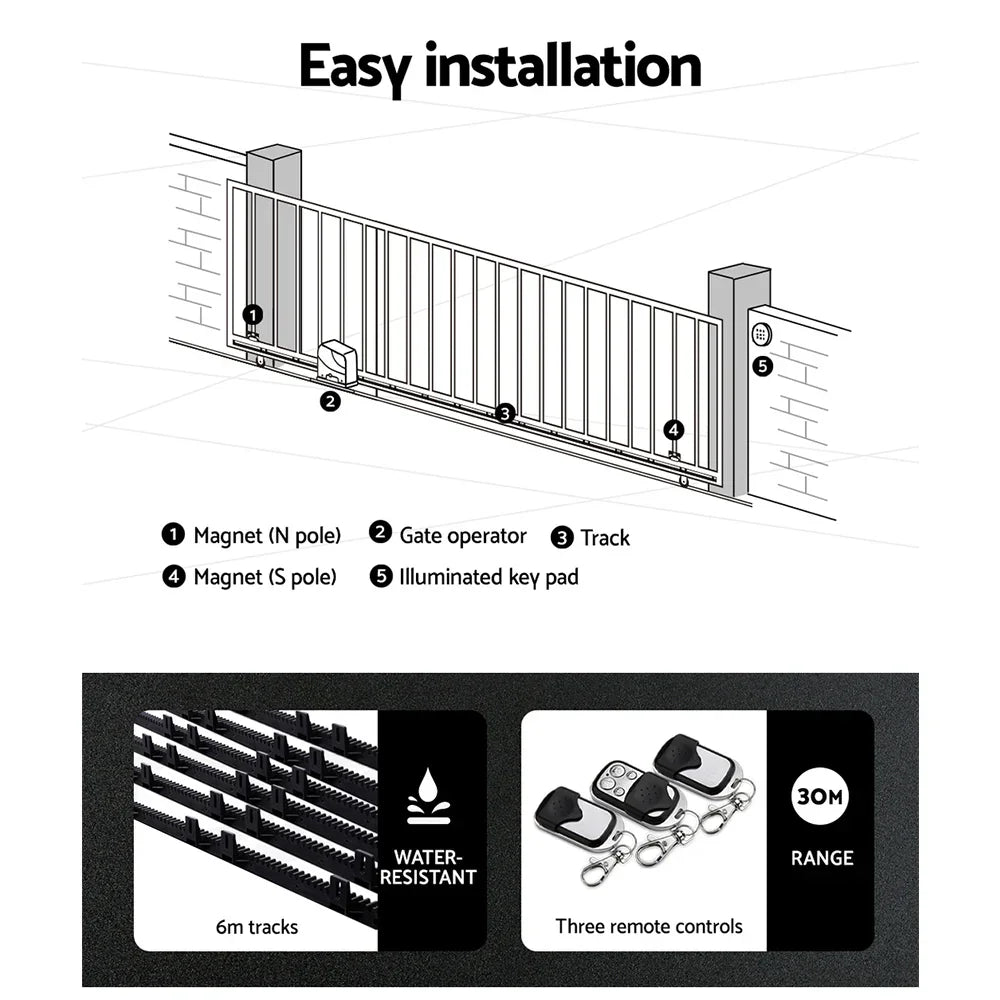 LockMaster Automatic Sliding Gate Opener Kit 6M 600KG