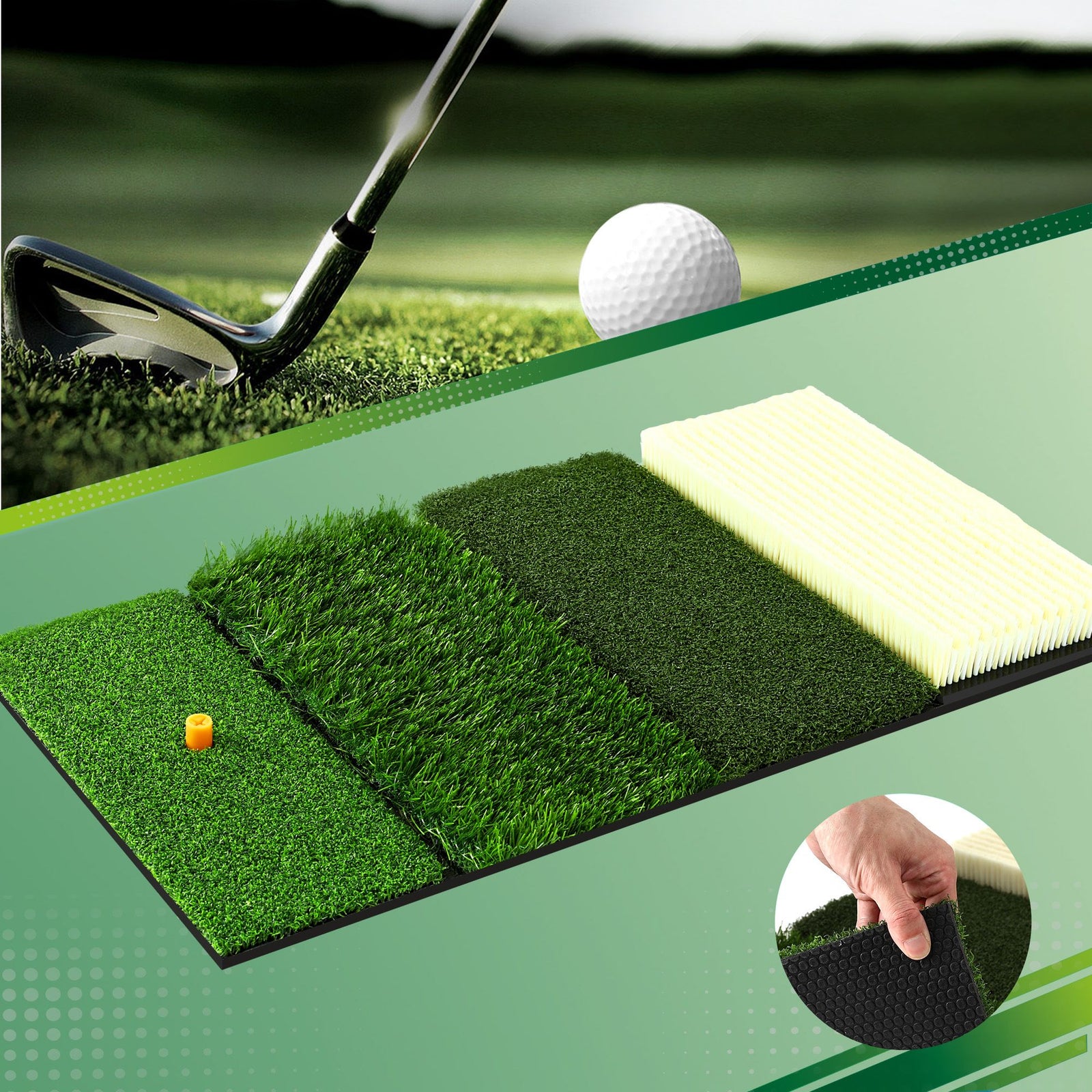 Golf Hitting Mat Practice Turf 4 in 1 Foldable Training Aid Backyard