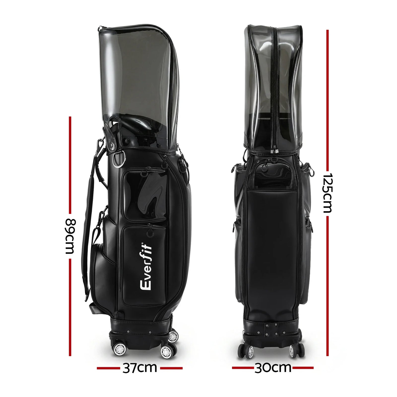 Golf Cart Bag Rolling Buggy Club Organiser Synthetic Leather Black
