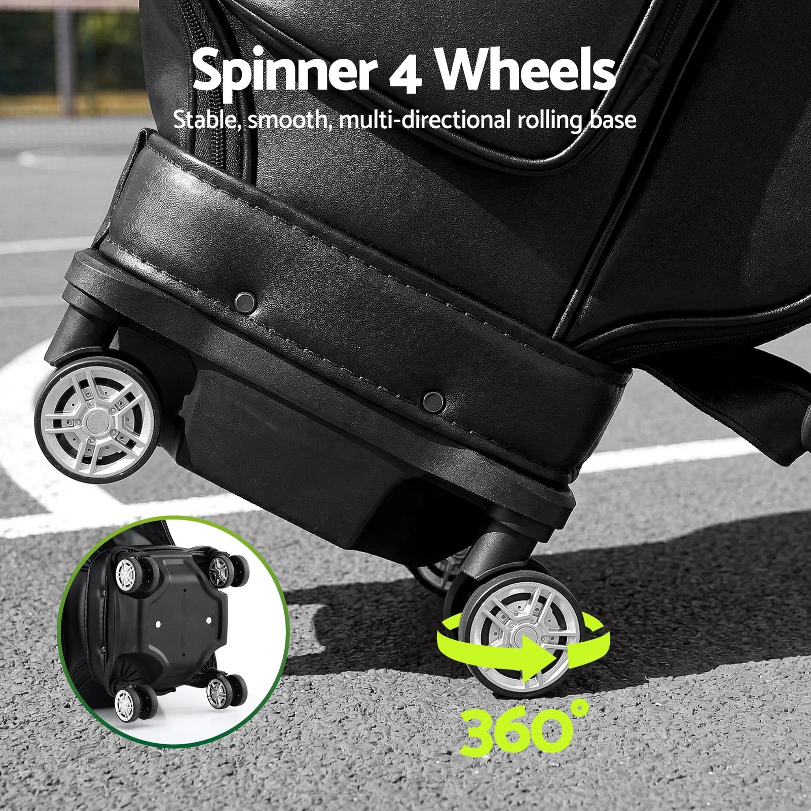 Golf Cart Bag Rolling Buggy Club Organiser Synthetic Leather Black