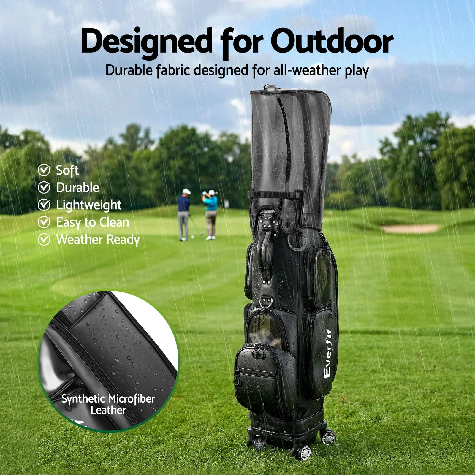 Golf Cart Bag Rolling Buggy Club Organiser Synthetic Leather Black