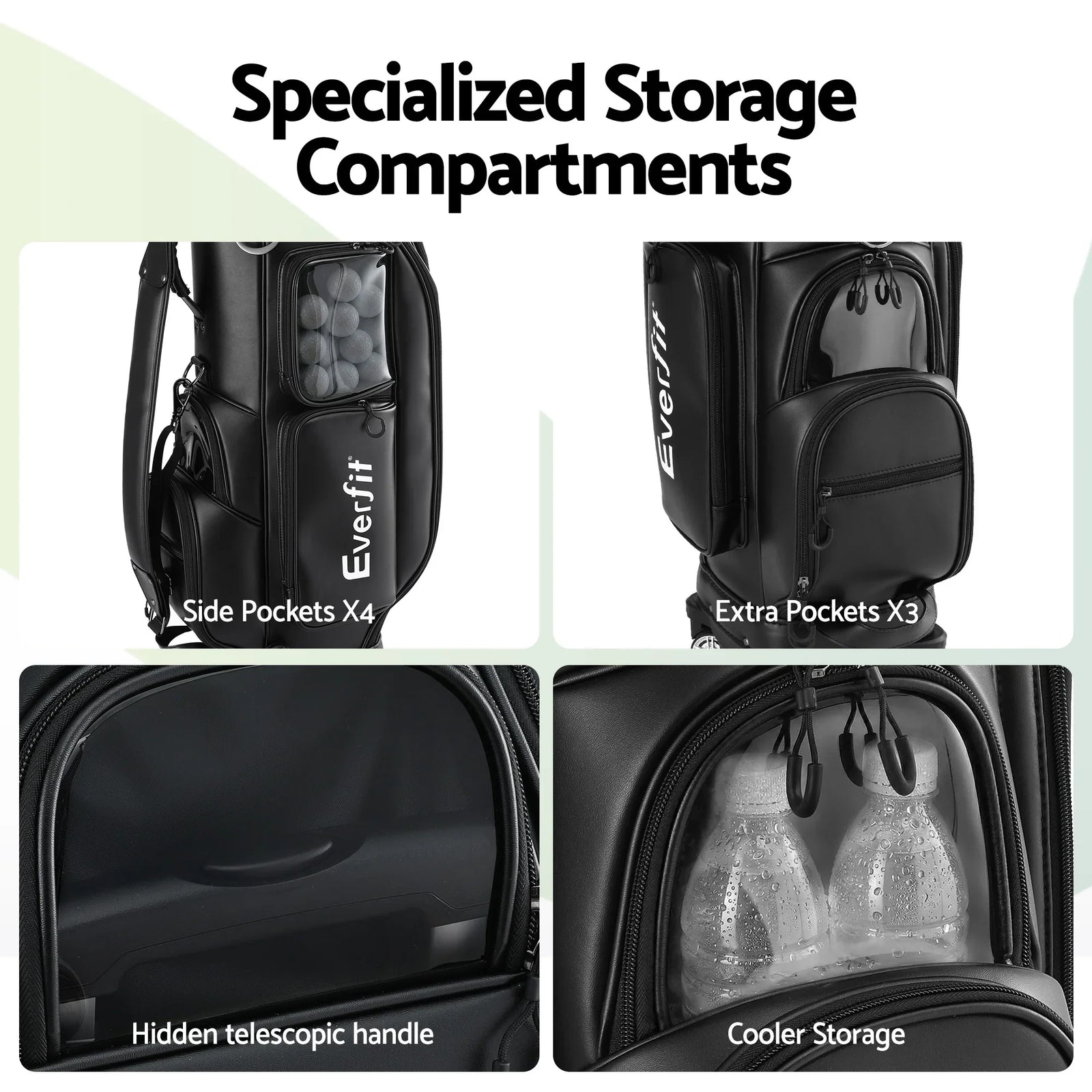 Golf Cart Bag Rolling Buggy Club Organiser Synthetic Leather Black