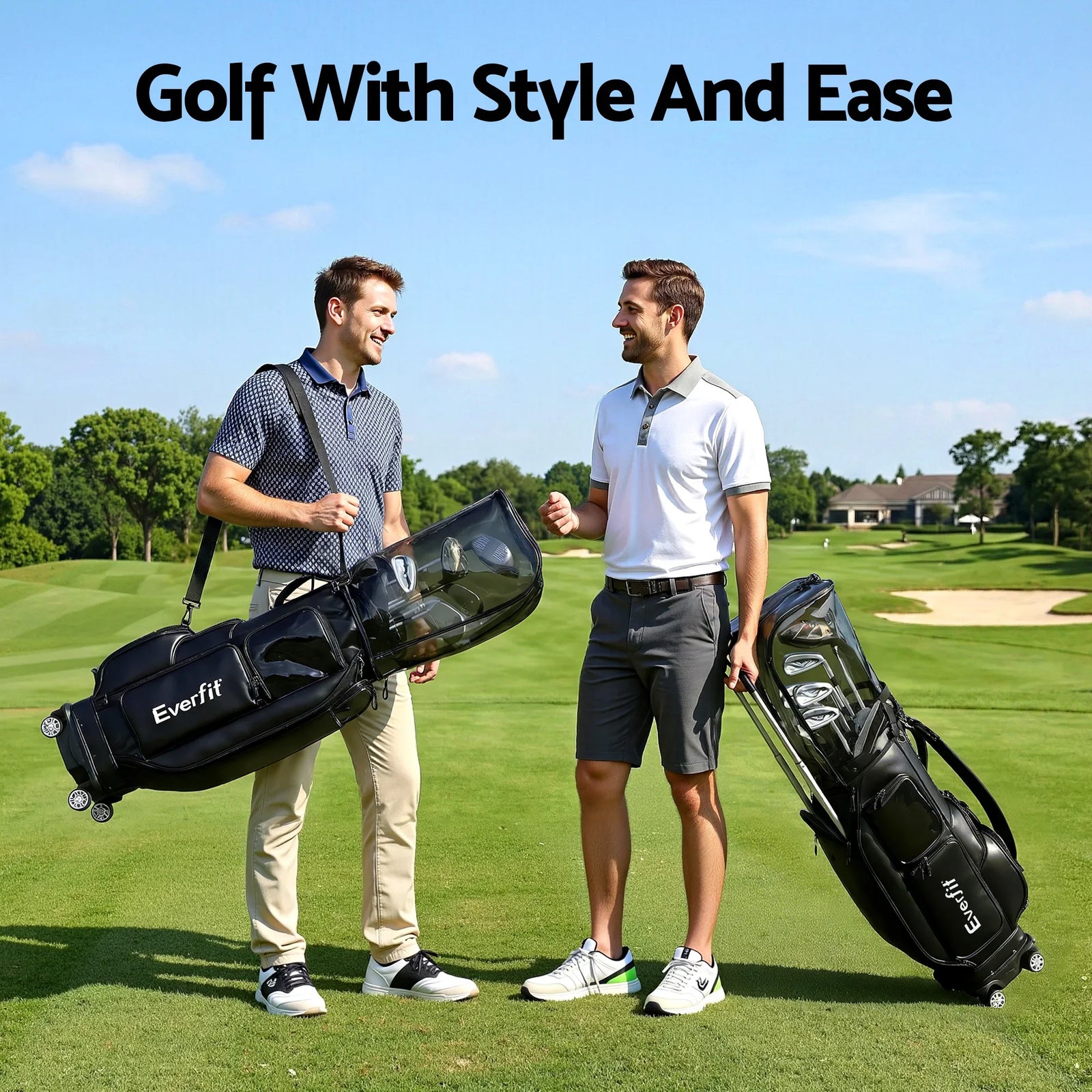 Golf Cart Bag Rolling Buggy Club Organiser Synthetic Leather Black