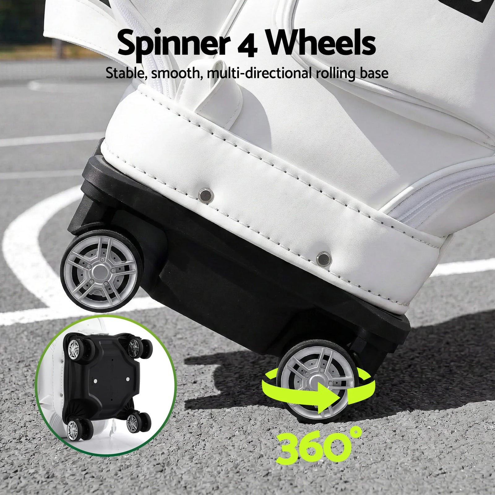 Golf Cart Bag Rolling Buggy Club Organiser Synthetic Leather White