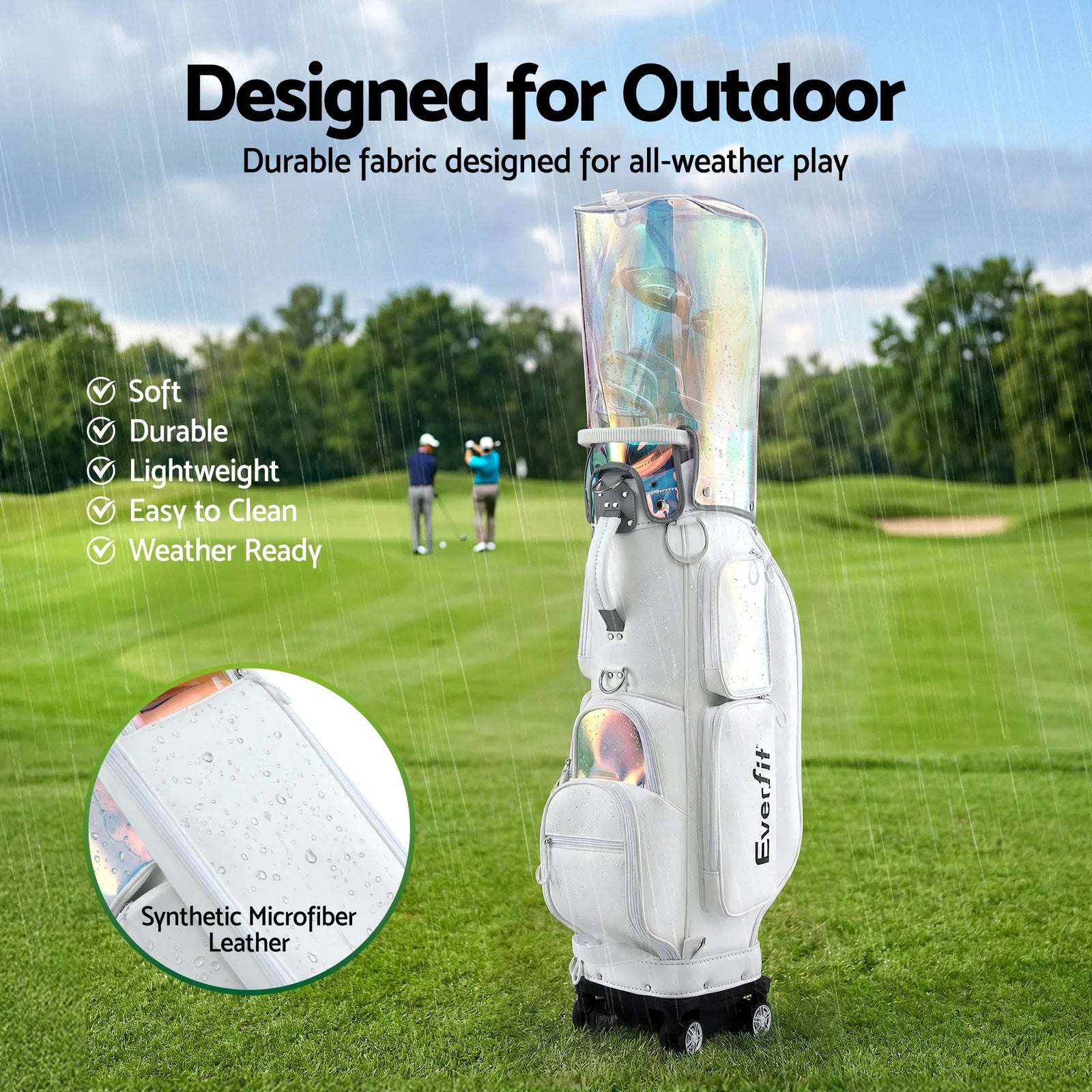 Golf Cart Bag Rolling Buggy Club Organiser Synthetic Leather White