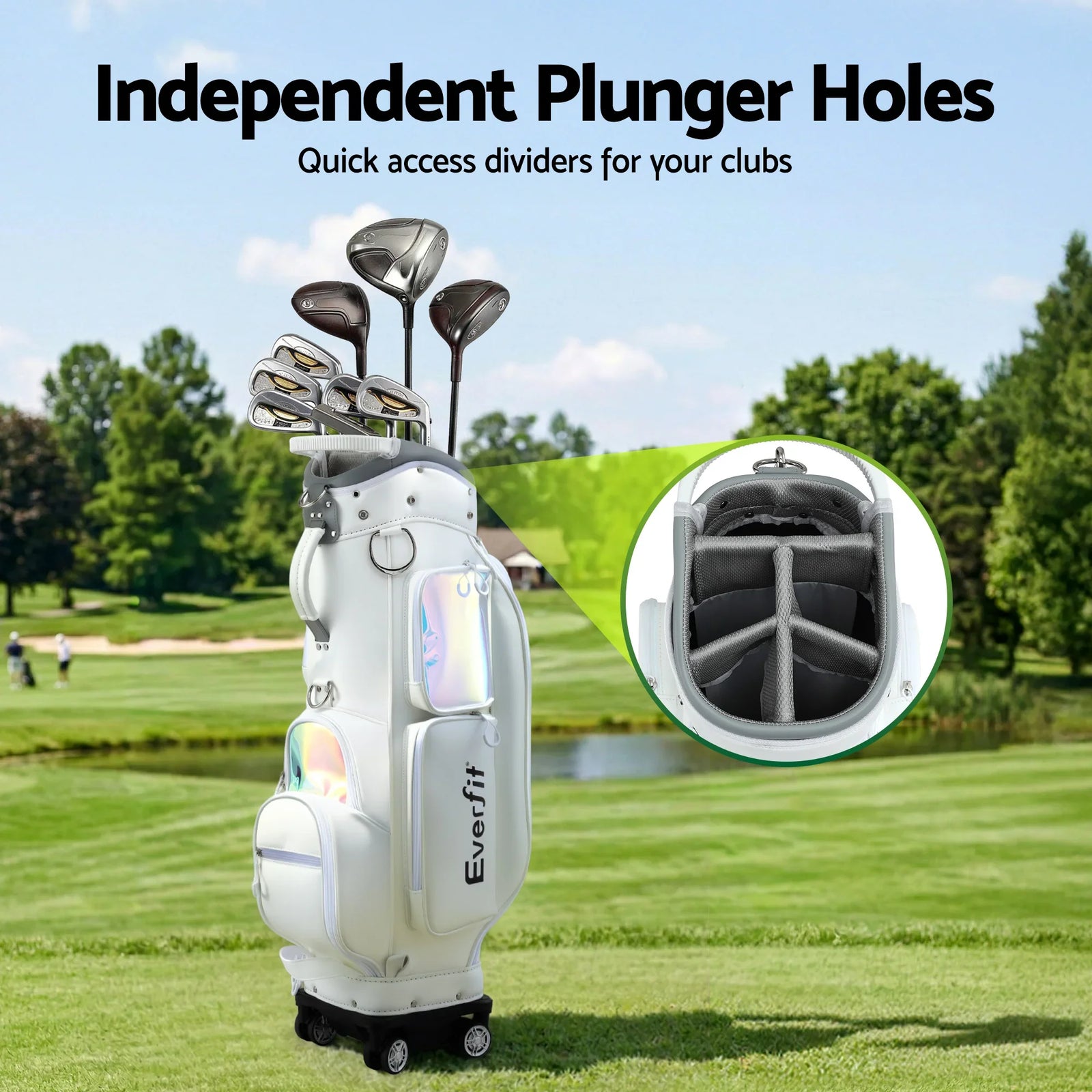 Golf Cart Bag Rolling Buggy Club Organiser Synthetic Leather White