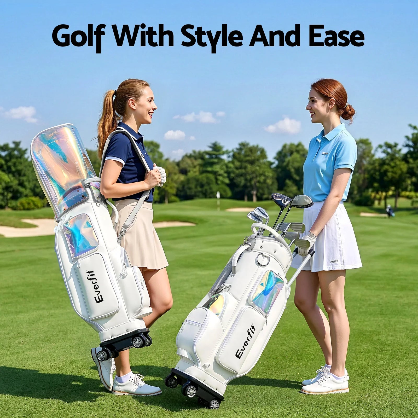 Golf Cart Bag Rolling Buggy Club Organiser Synthetic Leather White