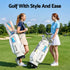 Golf Cart Bag Rolling Buggy Club Organiser Synthetic Leather White