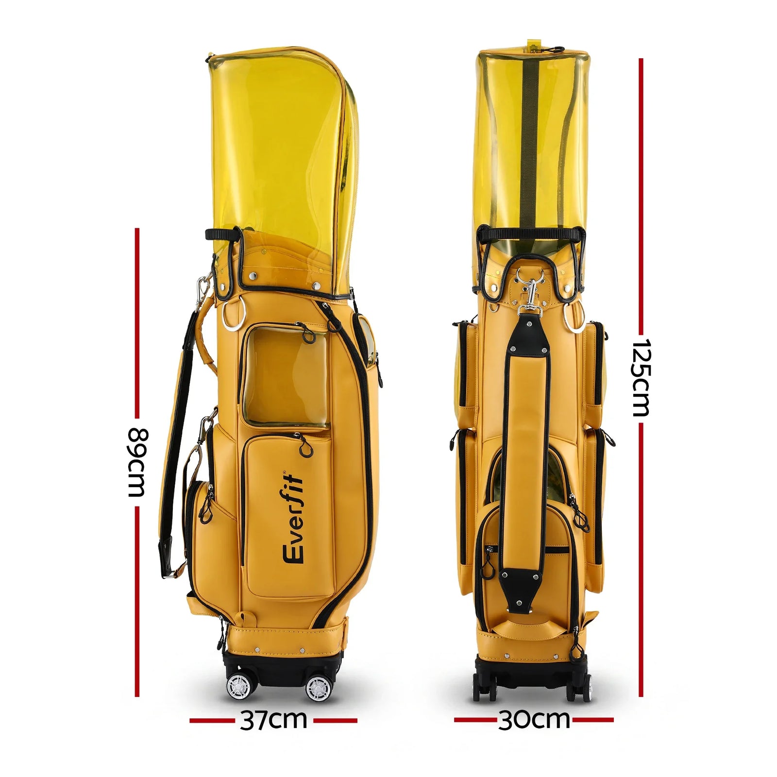 Golf Cart Bag Rolling Buggy Club Organiser Synthetic Leather Yellow