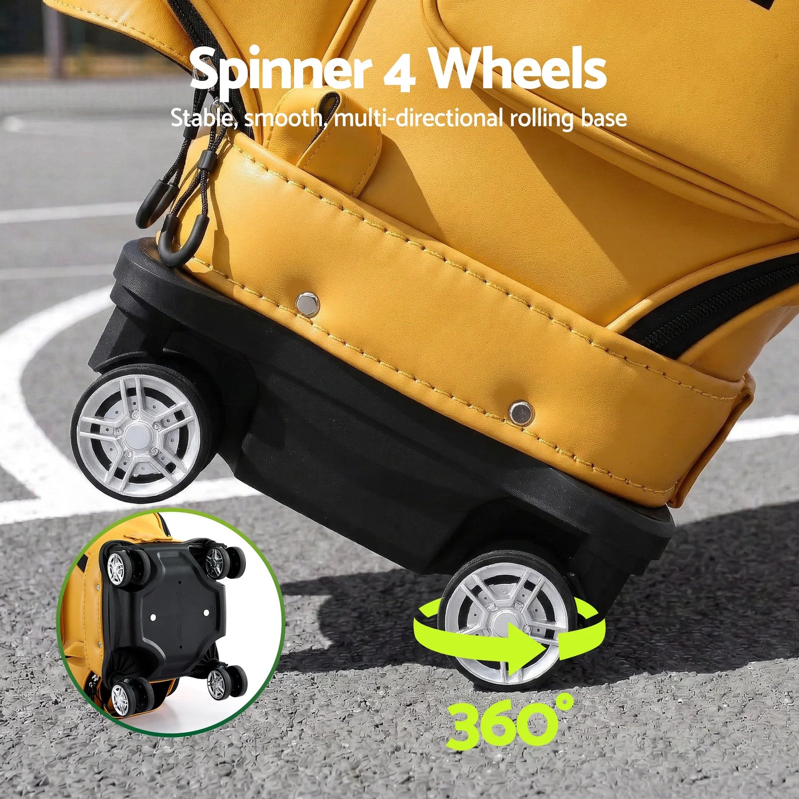 Golf Cart Bag Rolling Buggy Club Organiser Synthetic Leather Yellow