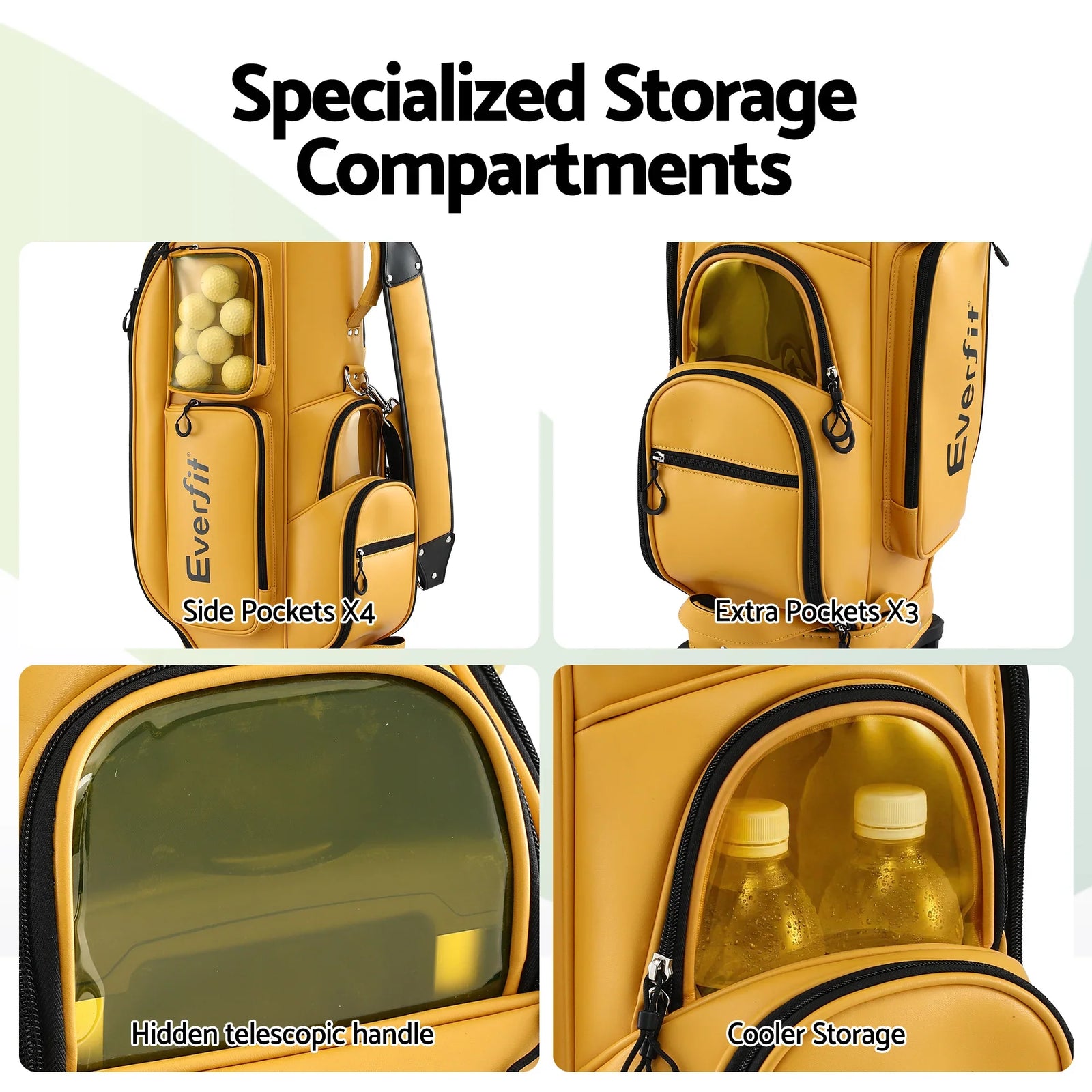 Golf Cart Bag Rolling Buggy Club Organiser Synthetic Leather Yellow
