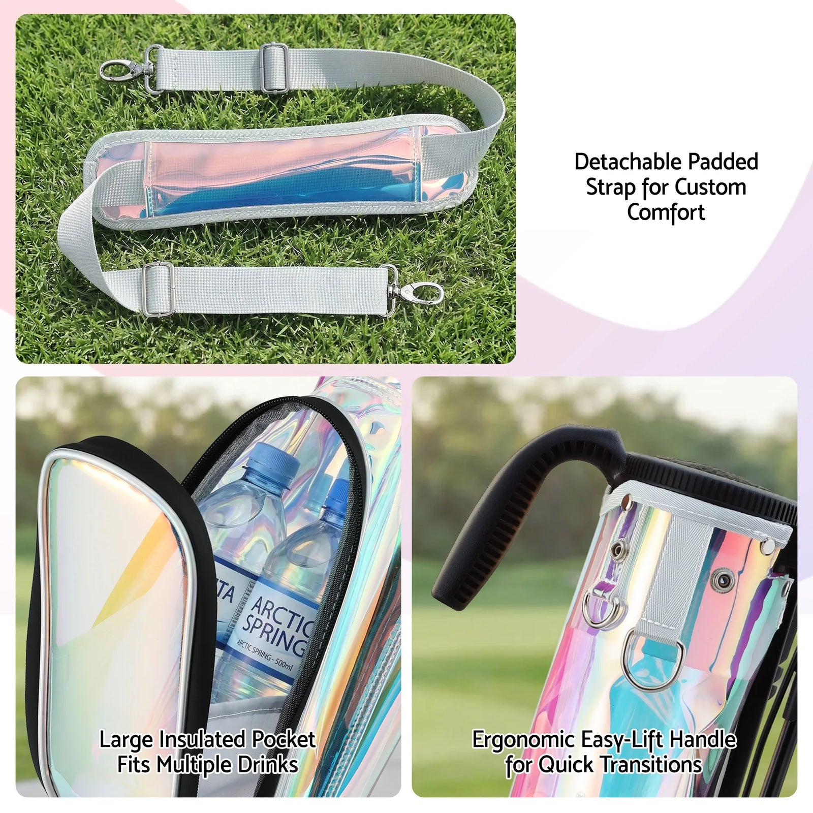 Golf Stand Bag Lightweight Sunday Pitch And Putt Bag Holographic