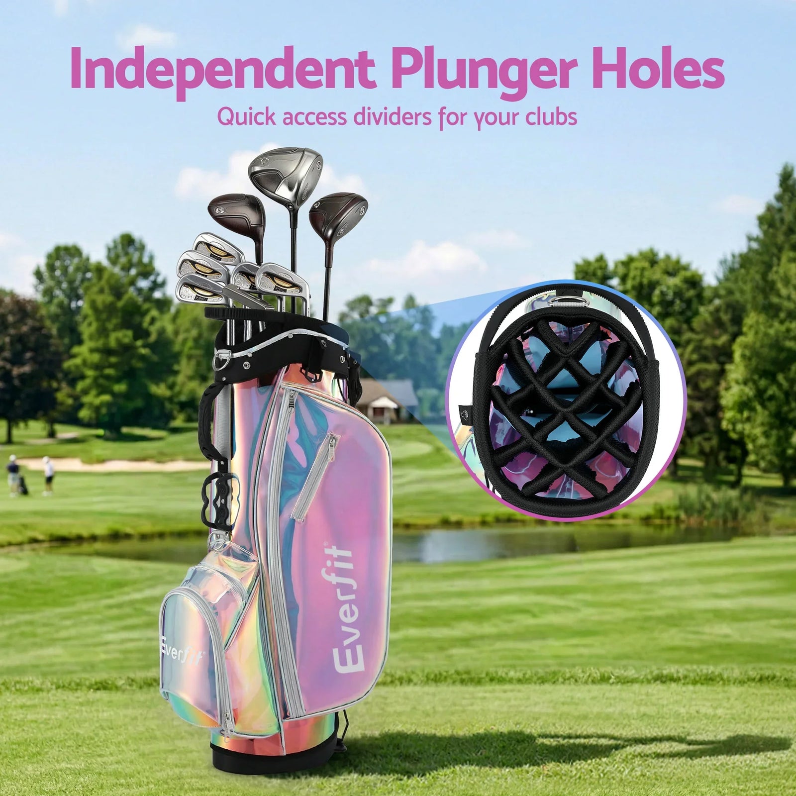 Golf Stand Bag Lightweight Carry Bag Dual Strap Club Divider Holographic