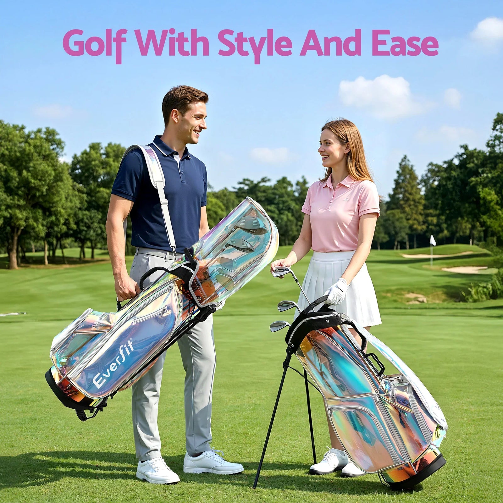 Golf Stand Bag Lightweight Carry Bag Dual Strap Club Divider Holographic