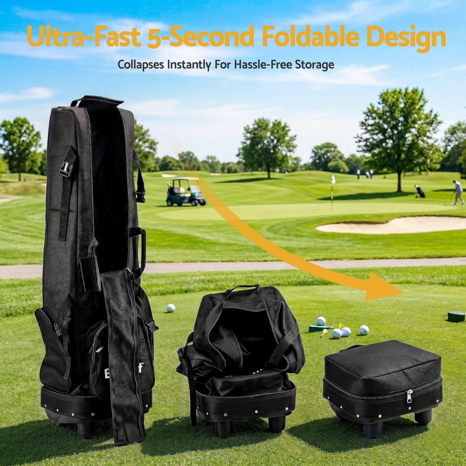 Golf Travel Bag Flight Cover Foldable Soft Case Wheels Black