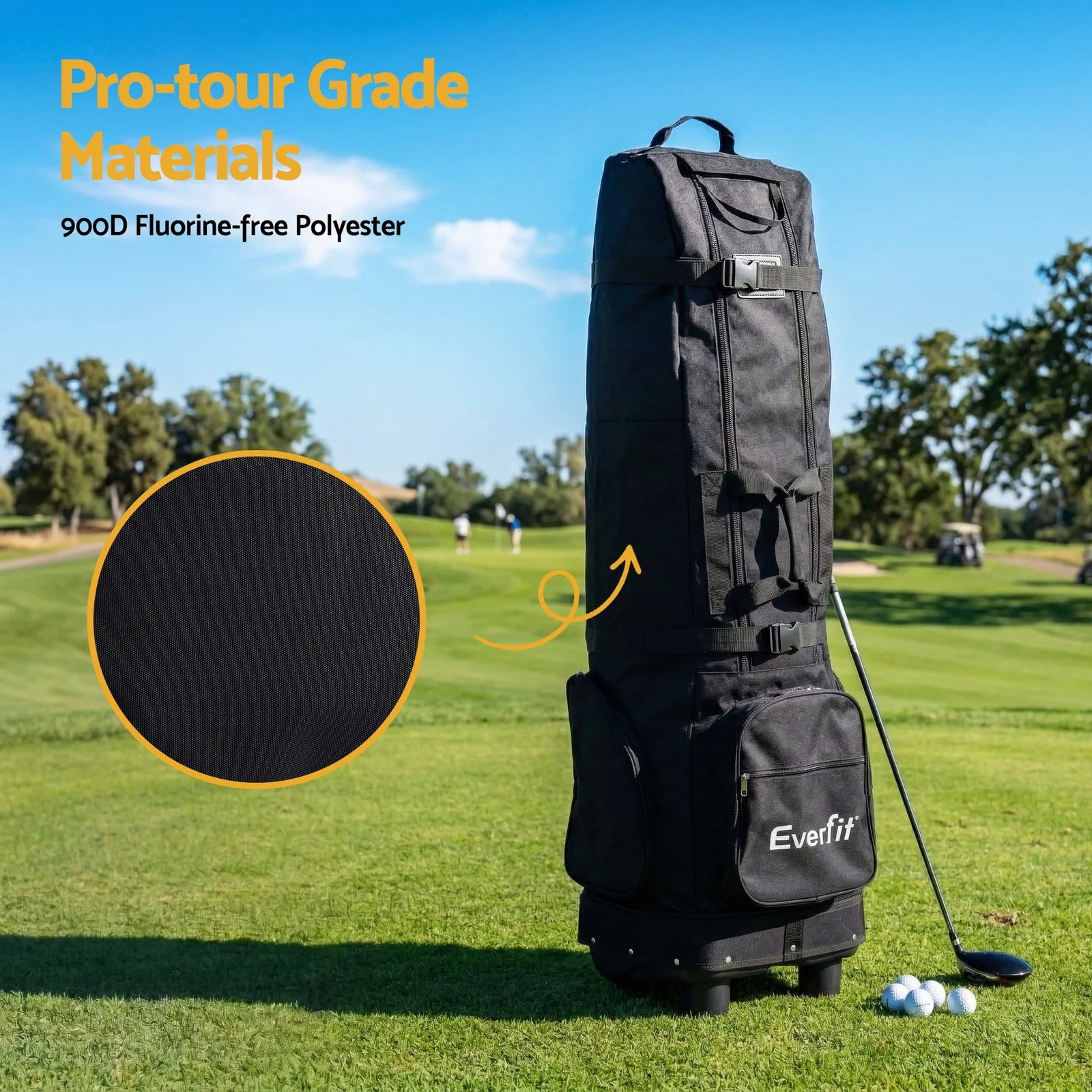 Golf Travel Bag Flight Cover Foldable Soft Case Wheels Black