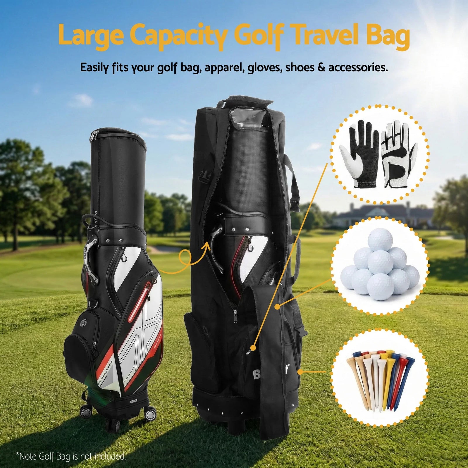 Golf Travel Bag Flight Cover Foldable Soft Case Wheels Black