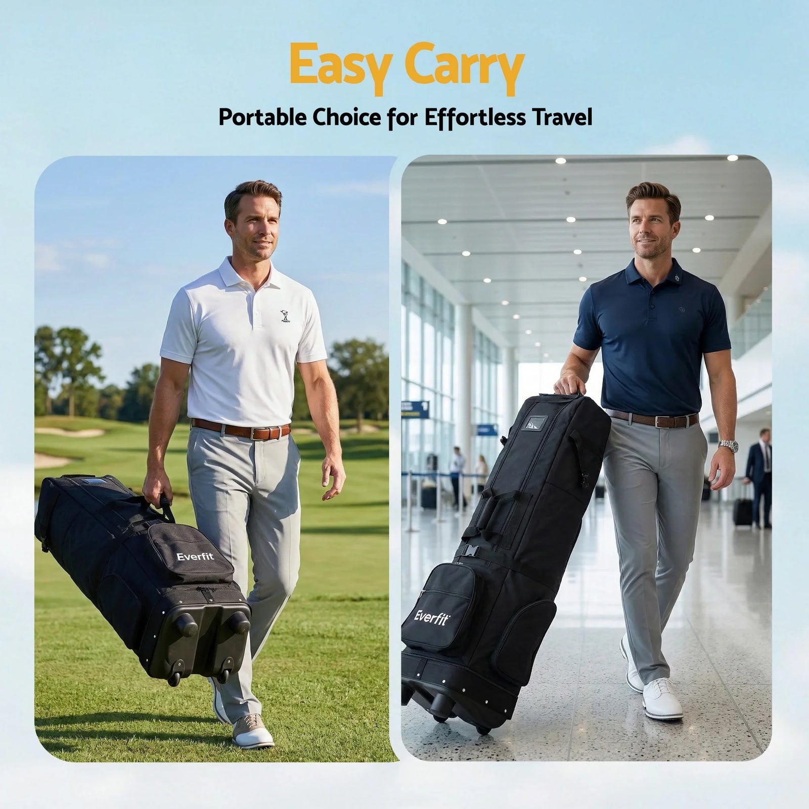 Golf Travel Bag Flight Cover Foldable Soft Case Wheels Black