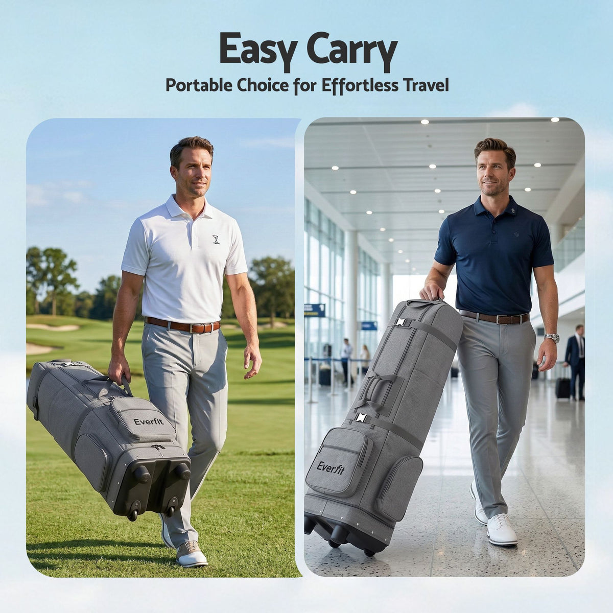 Everfit Golf Travel Bag Flight Cover Foldable Soft Case Wheels Grey